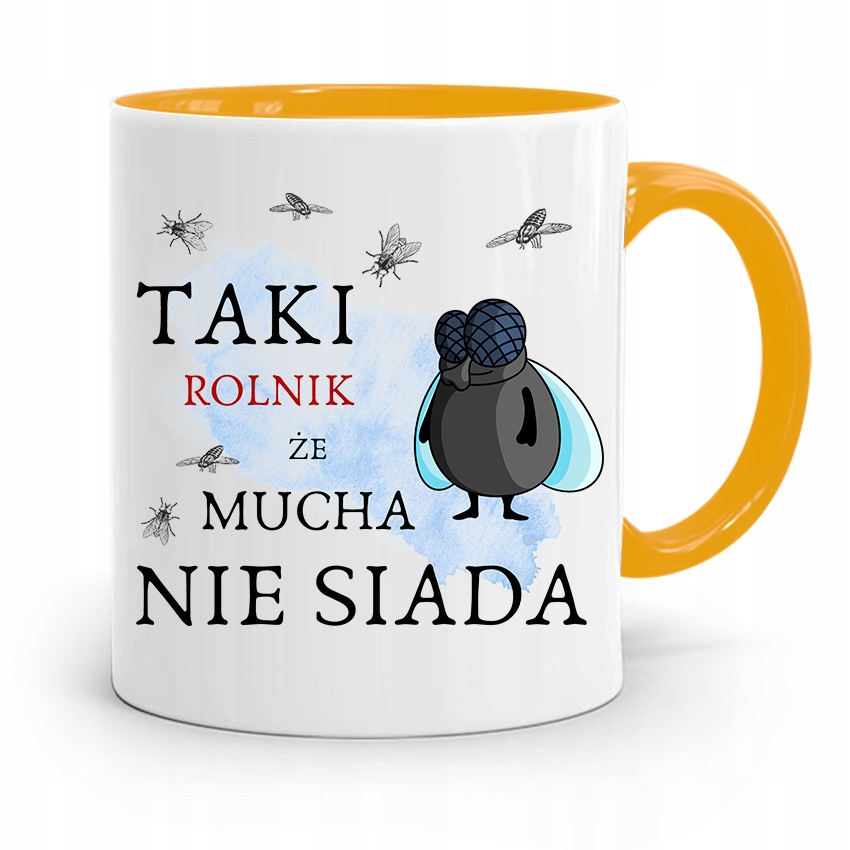 Dla Rolnika Kubek Zółty Mucha Nie Siada Prezent Z Nadrukiem Ze Zdjęciem