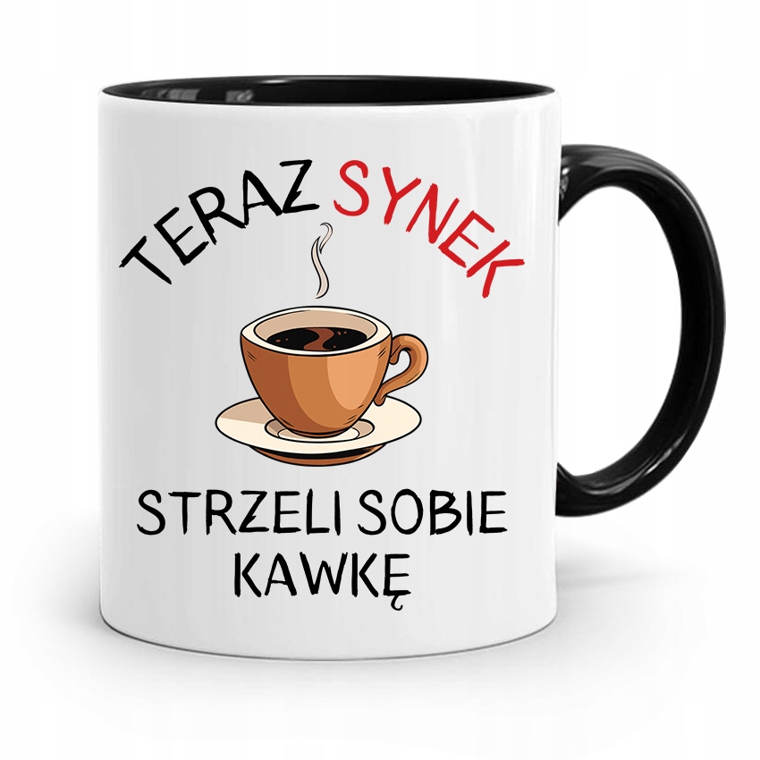 Kubek Czarny Prezent Dla Syna Strzeli Sobie Kawkę Z Nadrukiem Ze Zdjęciem
