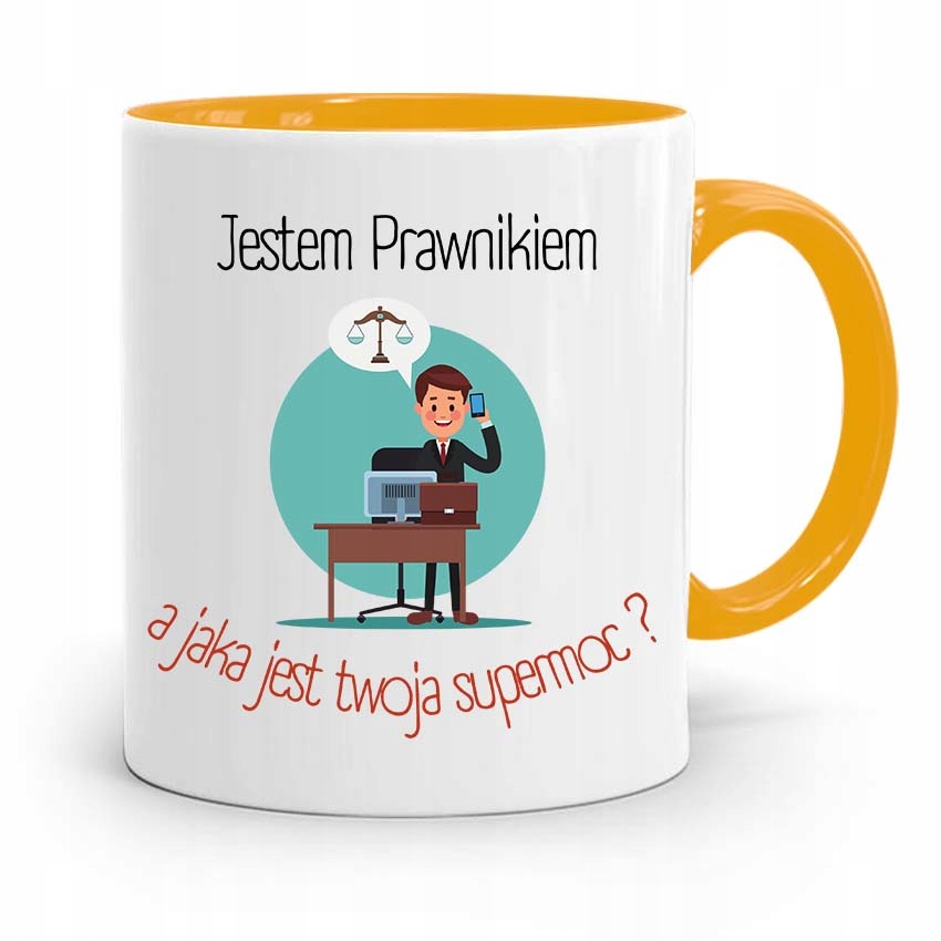 Kubek Żółty Prawnika Mecenasa Jestem Prawnikiem Z Nadrukiem Ze Zdjęciem