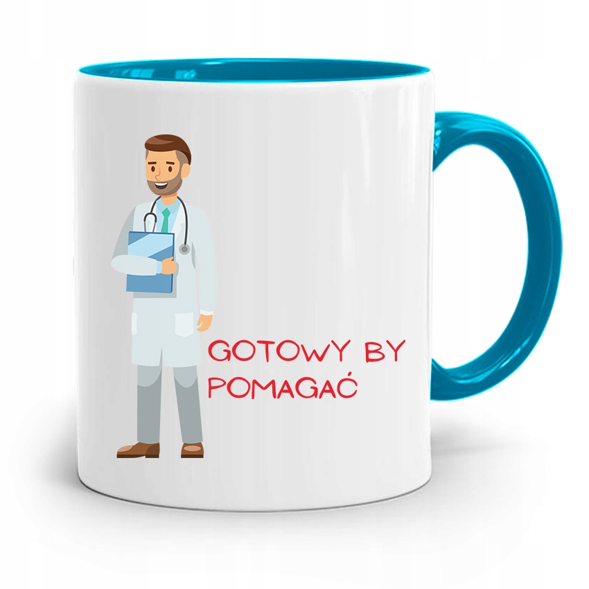 Kubek Błękitny Dla Doktora Gotowy By Pomagać Z Nadrukiem Ze Zdjęciem