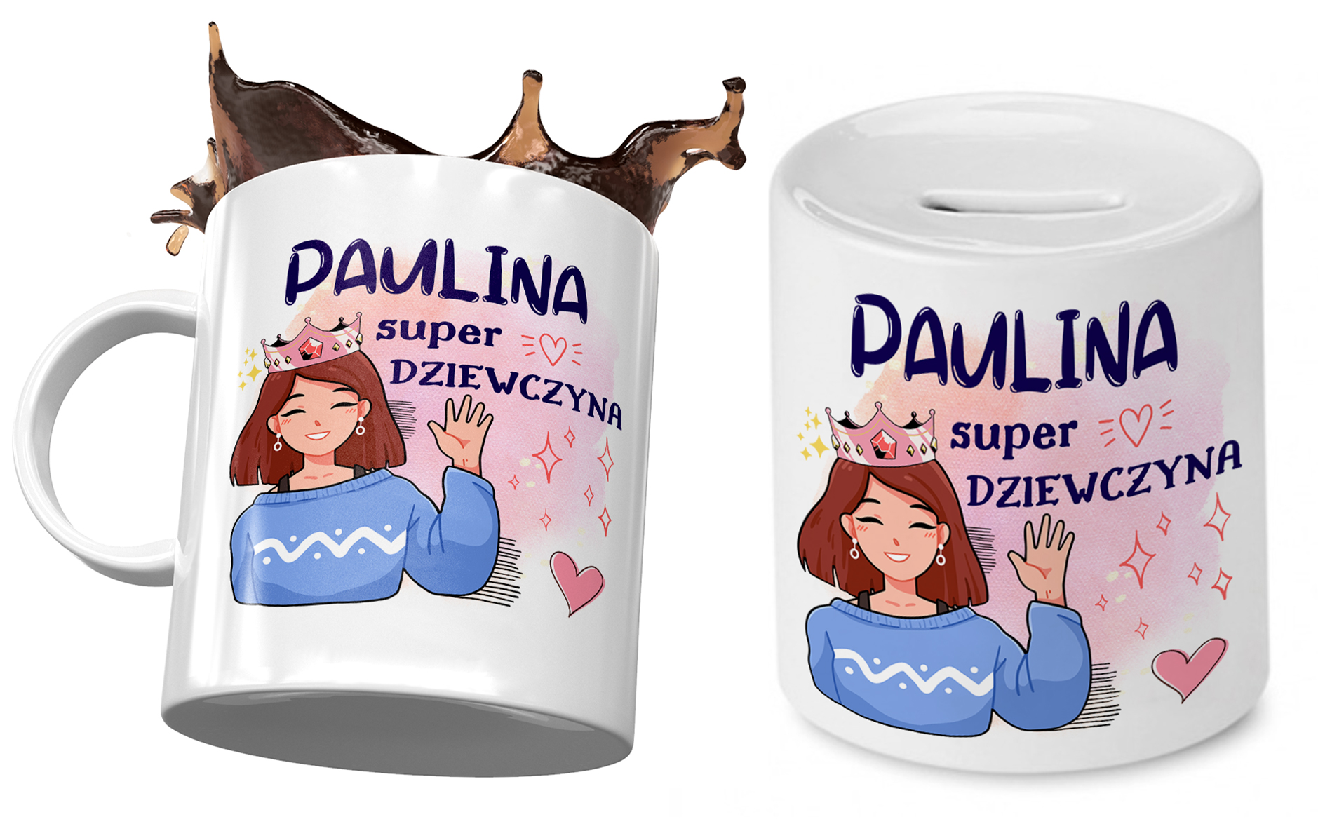 Dla Pauliny Zestaw Kubek + Skarbonka Dla Dziecka Z Nadrukiem Ze Zdjęciem