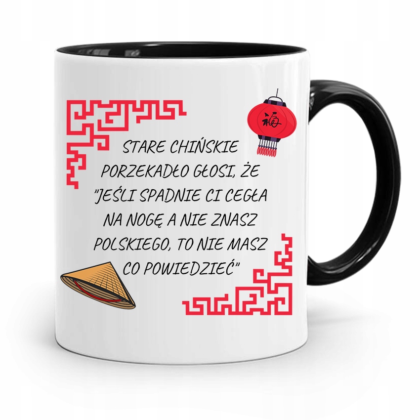 Kubek Czarny Śmieszny Zabawny Stare Chińskie Z Nadrukiem Ze Zdjęciem