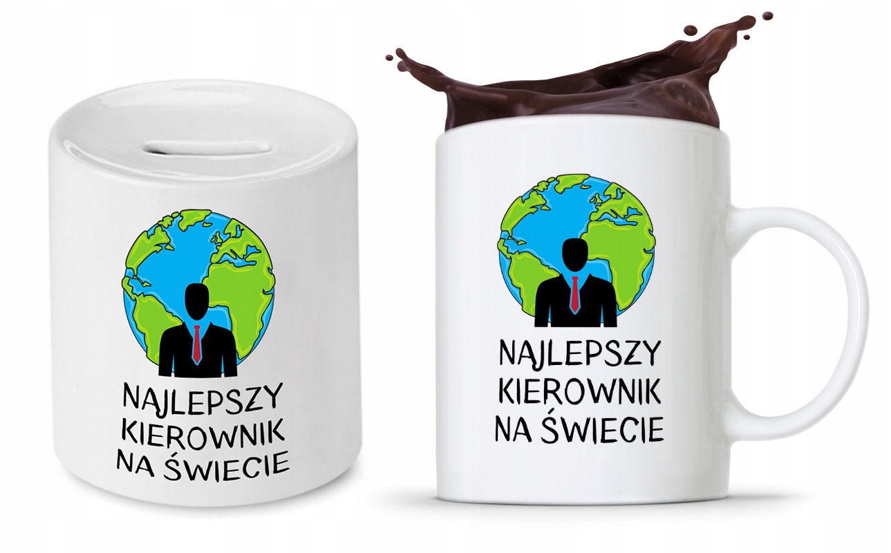 Dla Kierownika Zestaw Kubek + Skarbonka Prezent Z Nadrukiem Ze Zdjęciem