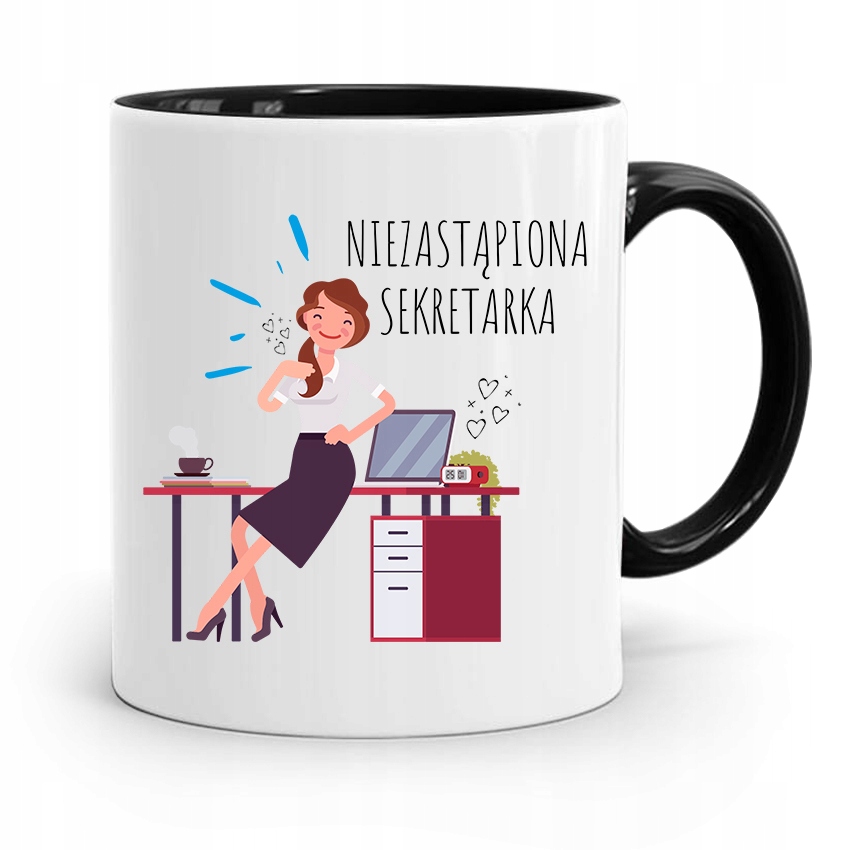 Kubek Czarny Prezent Dla Sekretarki Niezastępiona Z Nadrukiem Ze Zdjęciem