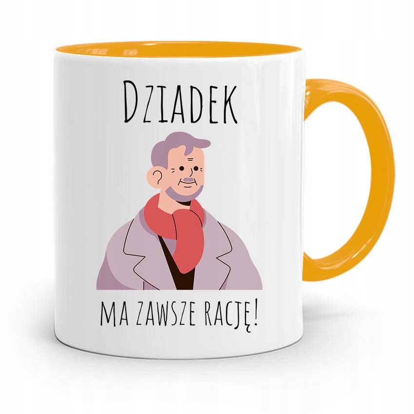 Kubek Żółty Dla Dziadka Dziadek Ma Zawsze Rację Z Nadrukiem Ze Zdjęciem