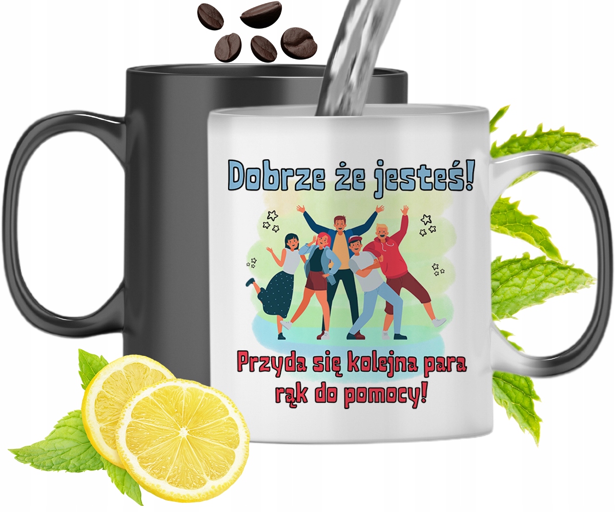 Kubek Magiczny Powitanie W Pracy Zmieniający Kolor Z Nadrukiem Ze Zdjęciem