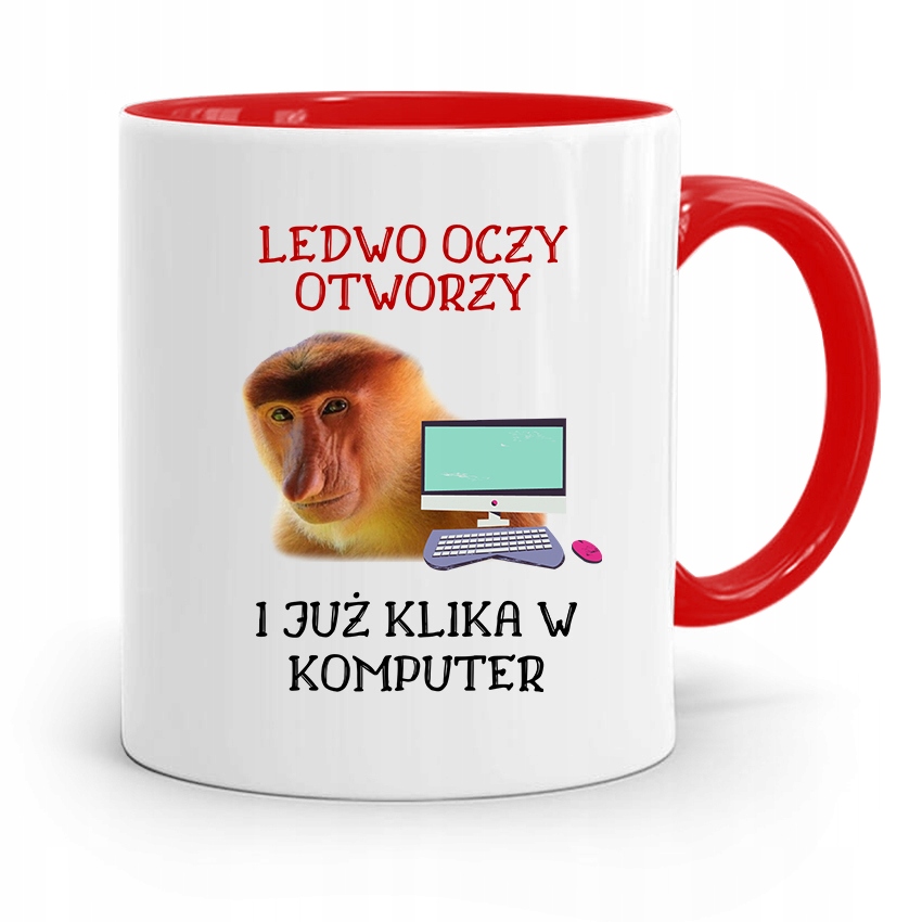 Kubek Czerwony Nosacz Janusz Ledwo Oczy Otworze Z Nadrukiem Ze Zdjęciem