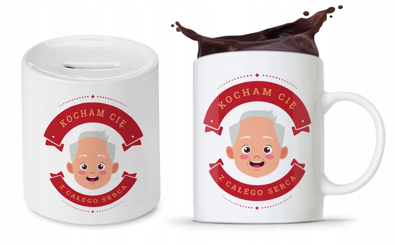 Zestaw Dla Dziadka Dzień Dziadka Kubek + Skarbonka Z Nadrukiem Ze Zdjęciem