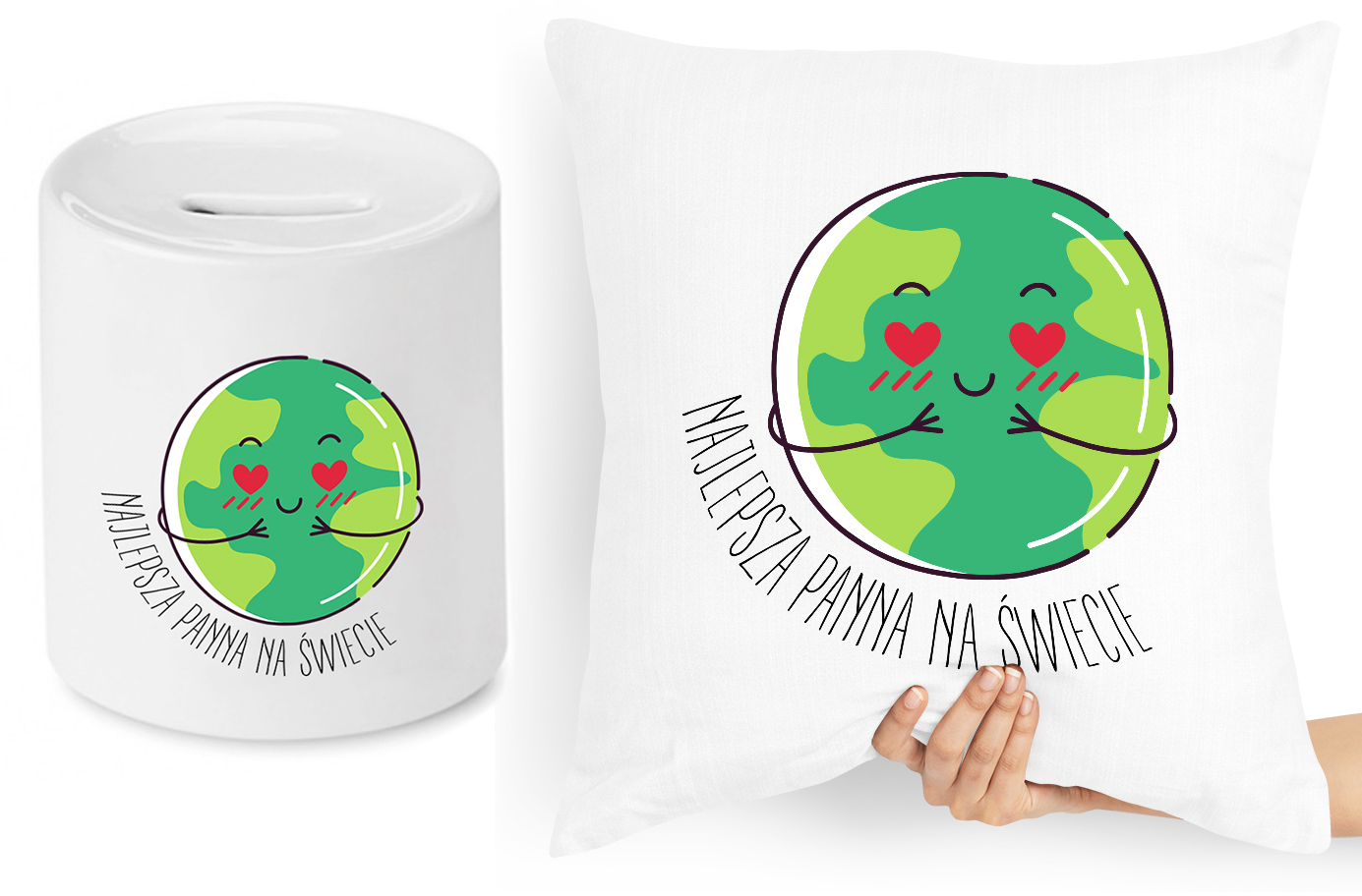 Dla Dziewczyny Zestaw Poduszka + Skarbonka Prezent Z Nadrukiem Ze Zdjęciem