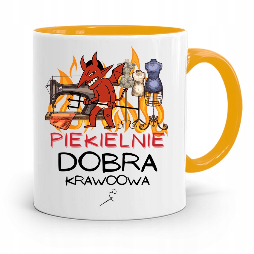 Kubek Żółty Dla Krawcowej Piekielnie Dobra Prezent Z Nadrukiem Ze Zdjęciem