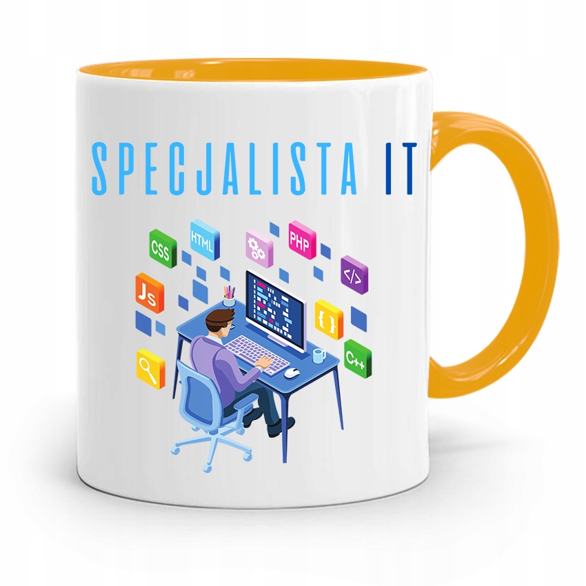Kubek Żółty Informatyka Programisty Specjalista It Z Nadrukiem Ze Zdjęciem