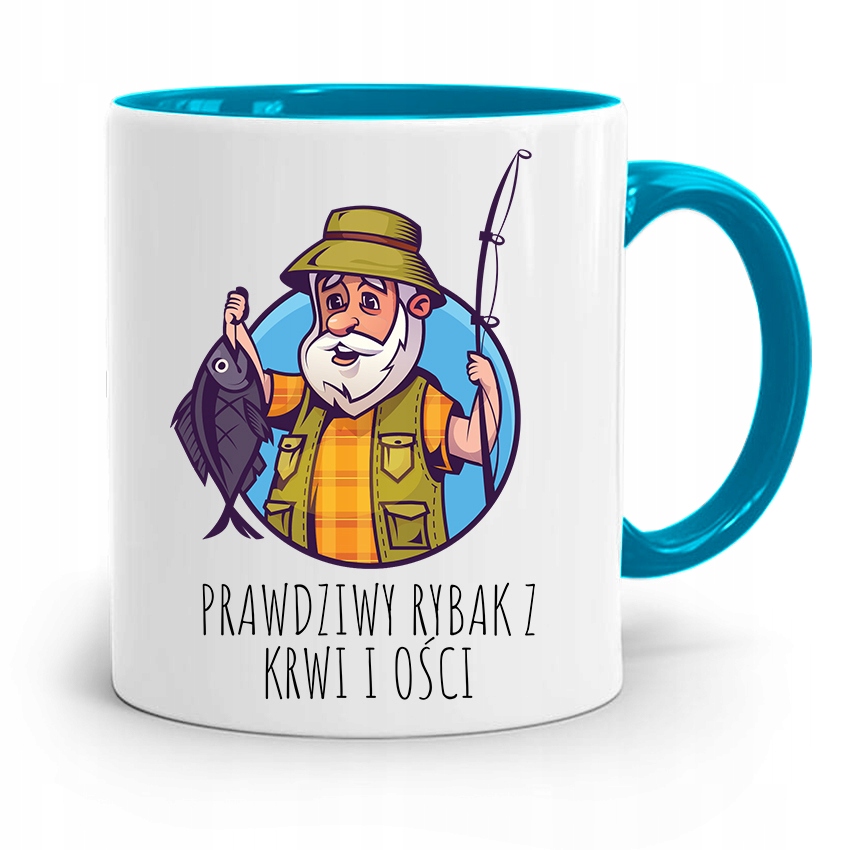 Kubek Błękitny Wędkarza Rybaka Prawdziwy Rybak Z Nadrukiem Ze Zdjęciem