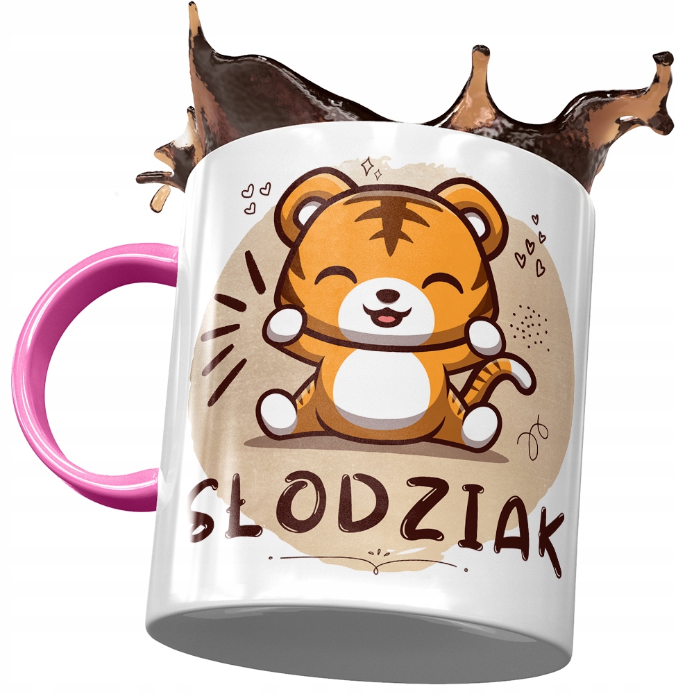 Kubek Różowy Z Tygryskiem Słodki Na Prezent Z Nadrukiem Ze Zdjęciem