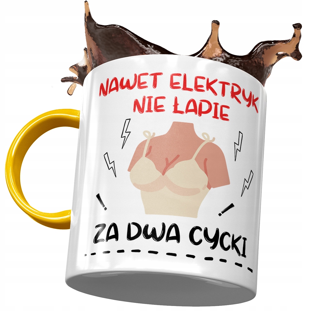 Kubek Żółty Śmieszny Nawet Elektryk Nie Łapie Z Nadrukiem Ze Zdjęciem
