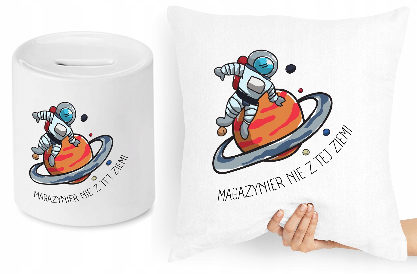 Dla Magazyniera Zestaw Poduszka + Skarbonka Z Nadrukiem Ze Zdjęciem