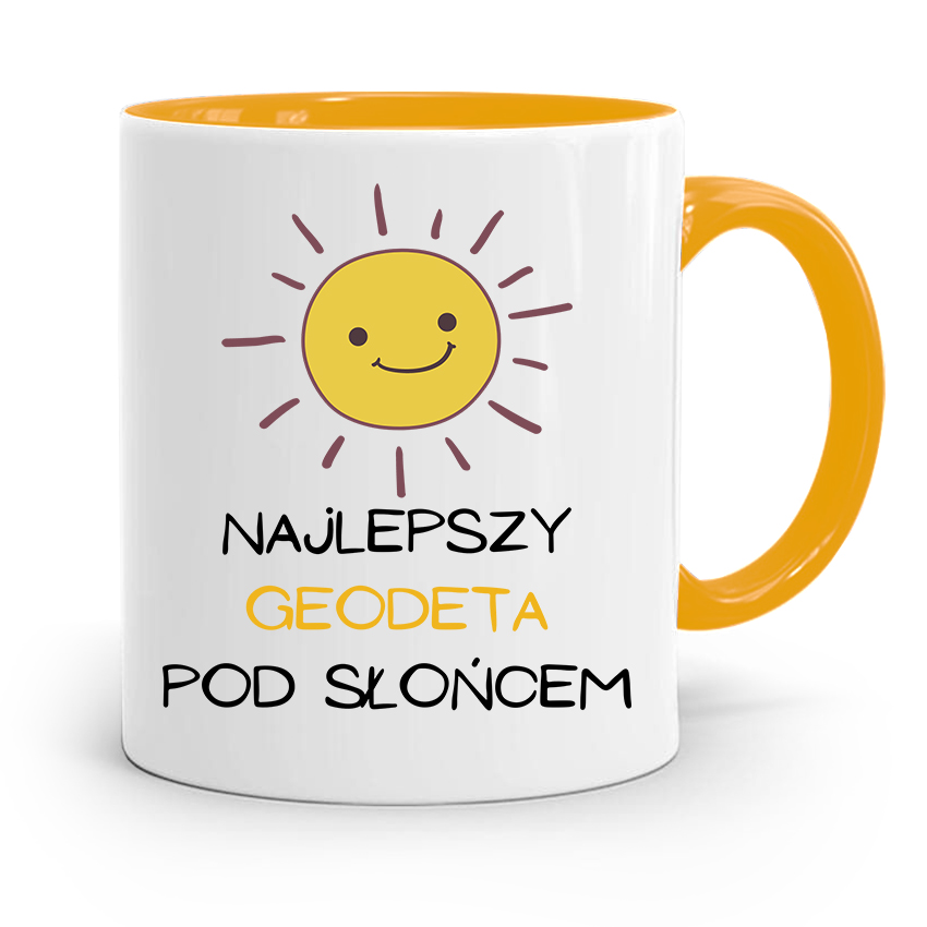 Kubek Żółty Dla Geodety Najlepszy Pod Słońcem Z Nadrukiem Ze Zdjęciem