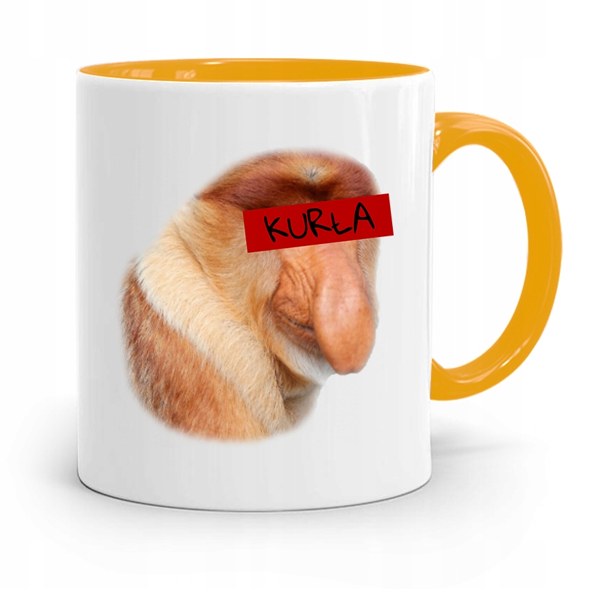 Kubek Żółty Nosacz Janusz Polak Kurła Z Nadrukiem Ze Zdjęciem