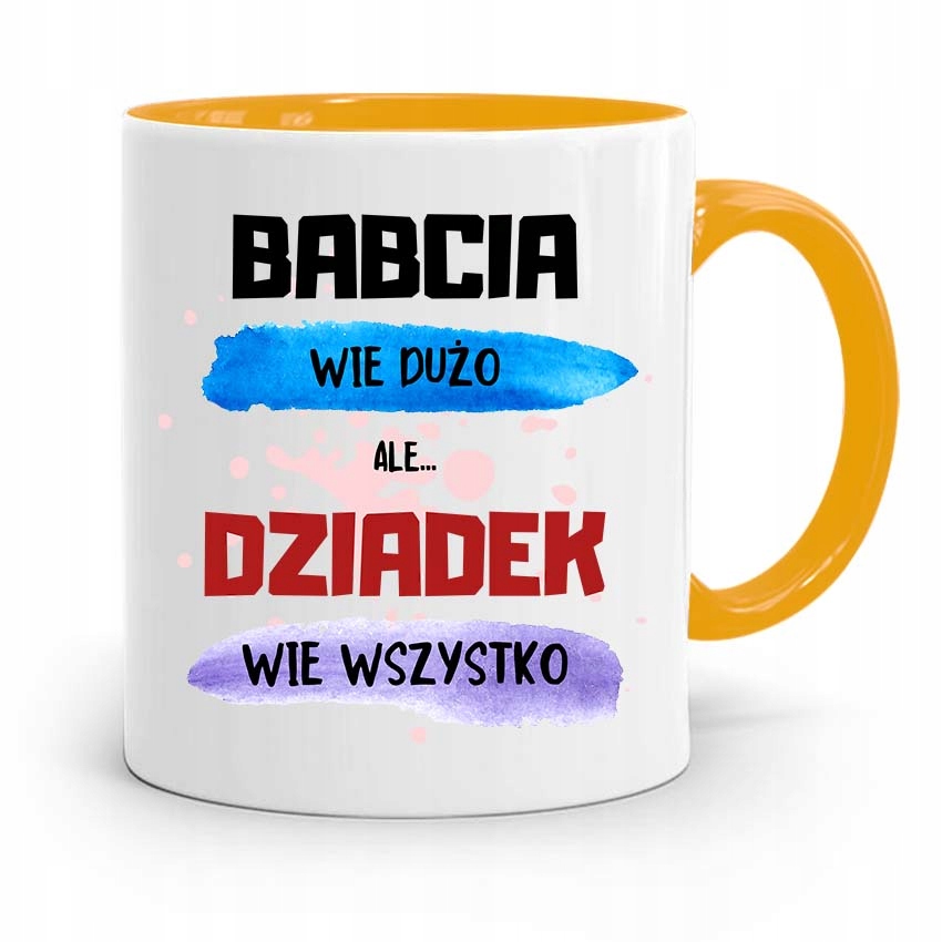 Kubek Żółty Na Dzień Dziadka Dziadek Wie Wszystko Z Nadrukiem Ze Zdjęciem