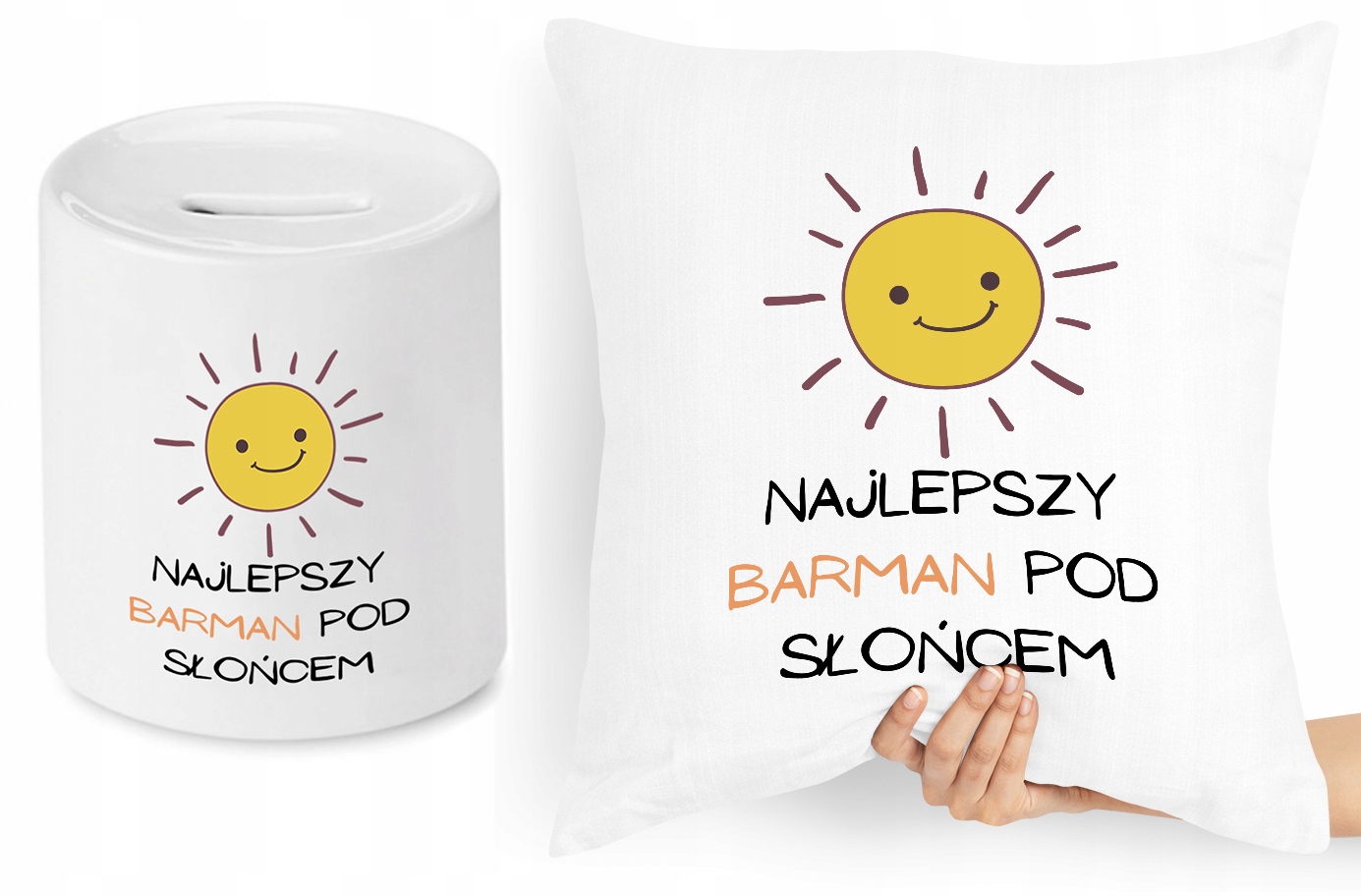 Dla Barmana Zestaw Poduszka + Skarbonka Prezent Z Nadrukiem Ze Zdjęciem