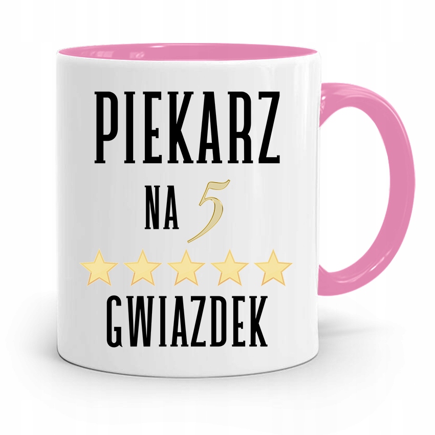 Kubek Różowy Dla Piekarza Piekarz Na 5 Gwiazdek Z Nadrukiem Ze Zdjęciem