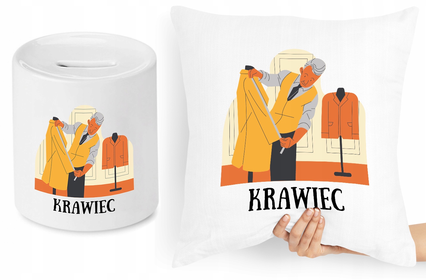 Dla Krawca Krawcowej Zestaw Poduszka + Skarbonka Z Nadrukiem Ze Zdjęciem