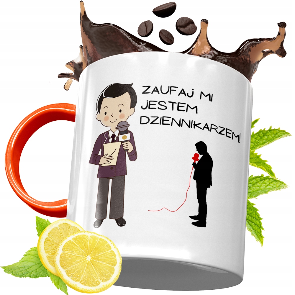 Kubek Pomarańczowy Dla Dziennikarza Prezent Z Nadrukiem Ze Zdjęciem