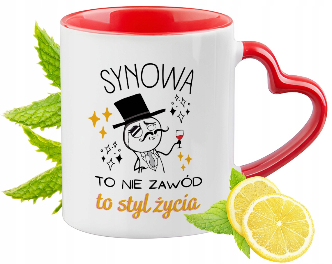 Dla Synowej Kubek Czerwony Z Uszkiem W Kształcie Serca Na Prezent