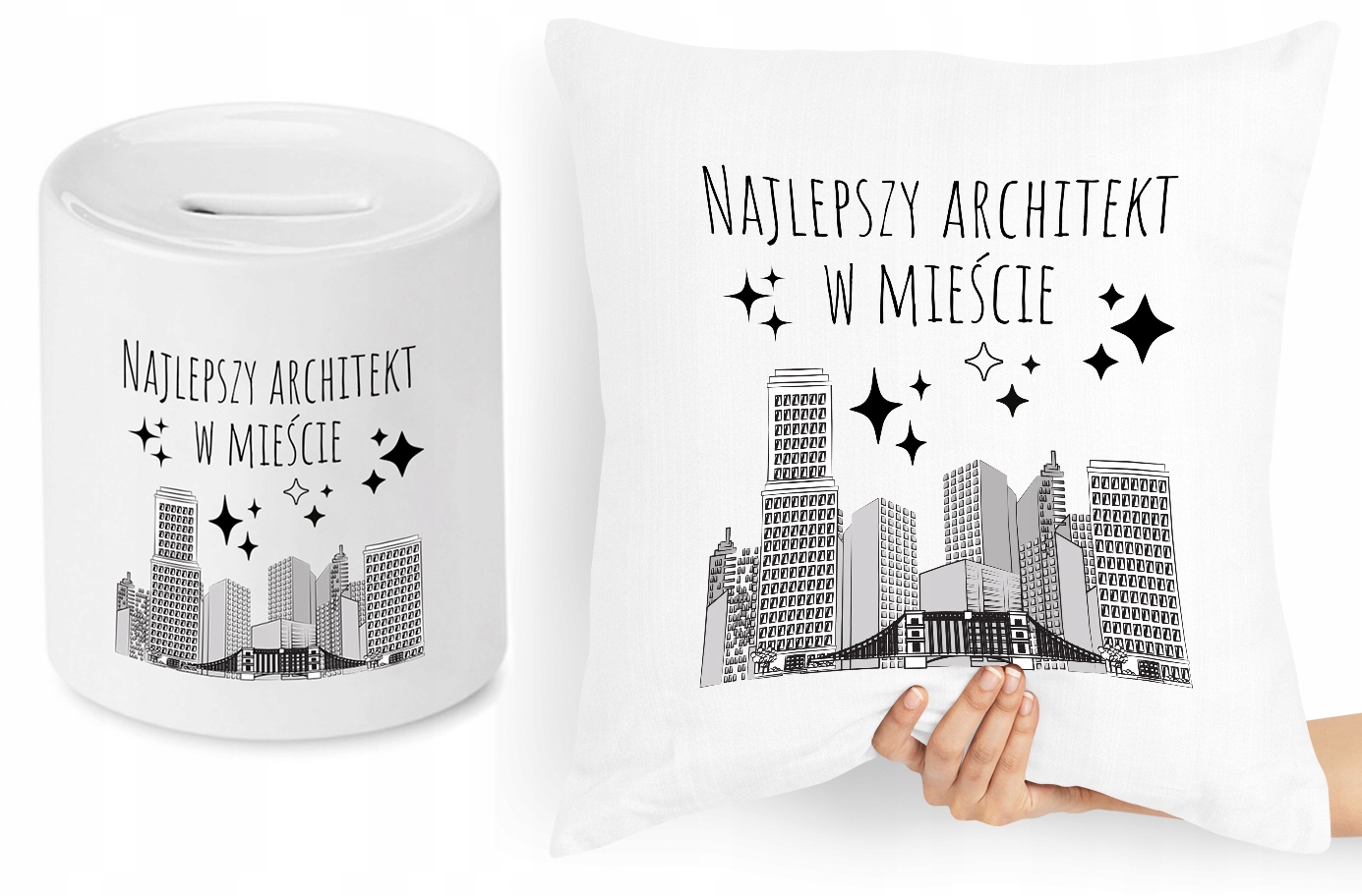 Dla Architekta Zestaw Poduszka + Skarbonka Prezent Z Nadrukiem Ze Zdjęciem