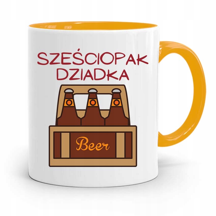 Kubek Żółty Prezent Dla Dziadka Sześciopak Dziadka Z Nadrukiem Ze Zdjęciem