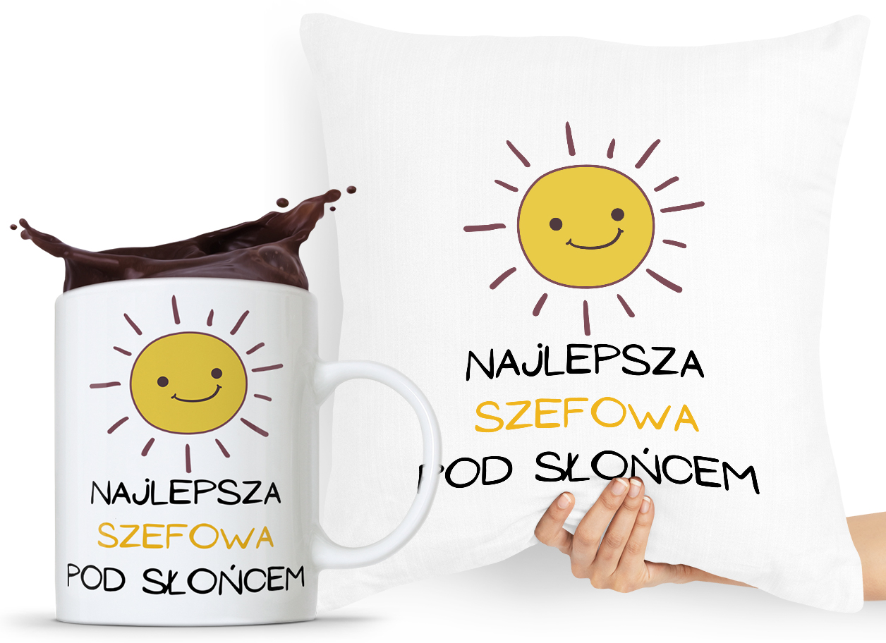 Zestaw Poduszka + Kubek Dla Szefa Szefowej Prezent Z Nadrukiem Ze Zdjęciem