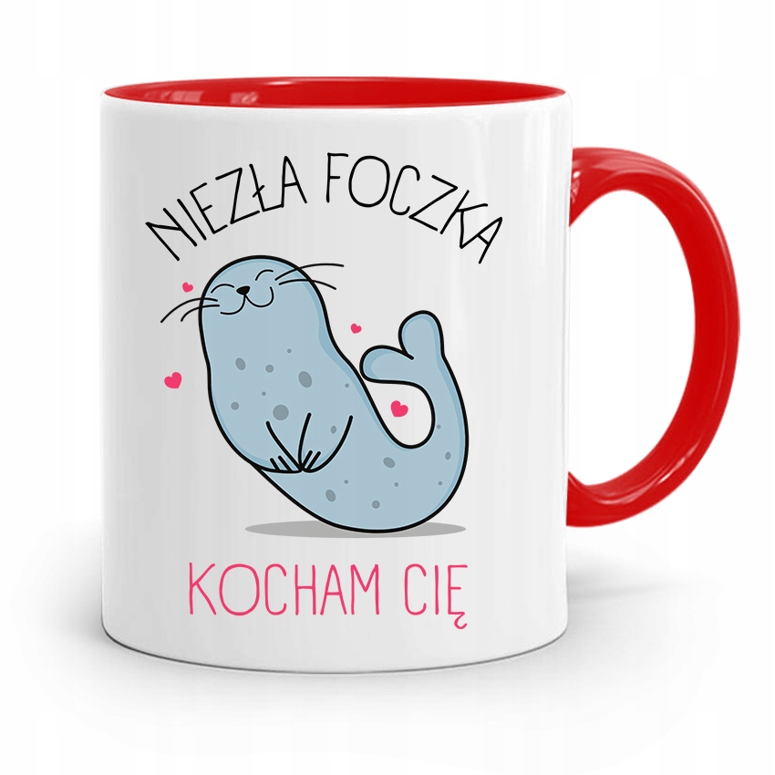 Kubek Czerwony Na Walentynki Niezła Foczka Kocham Z Nadrukiem Ze Zdjęciem