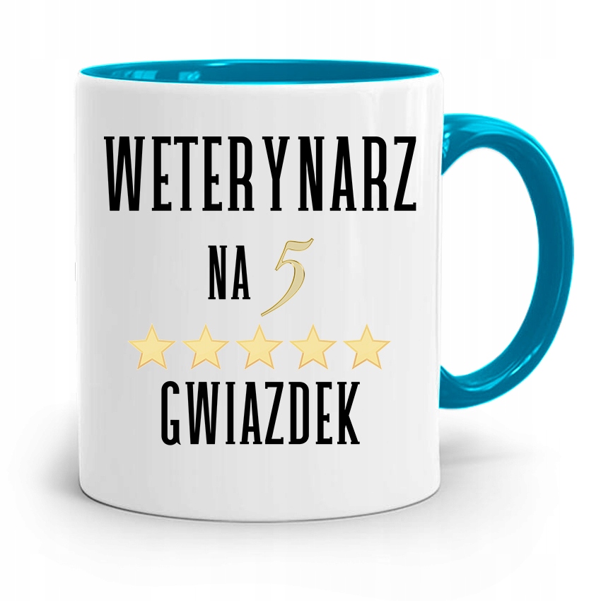 Kubek Błękitny Weterynarza Na Pięć Gwiazdek Z Nadrukiem Ze Zdjęciem