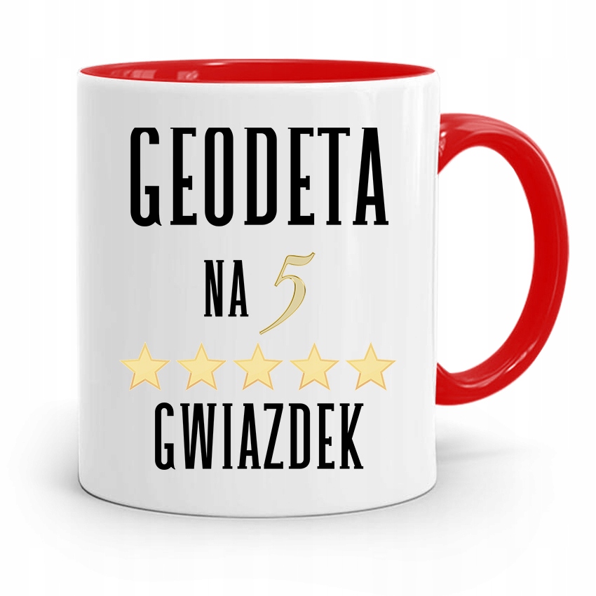 Kubek Czerwony Dla Geodety Geodeta Na 5 Gwiazdek Z Nadrukiem Ze Zdjęciem