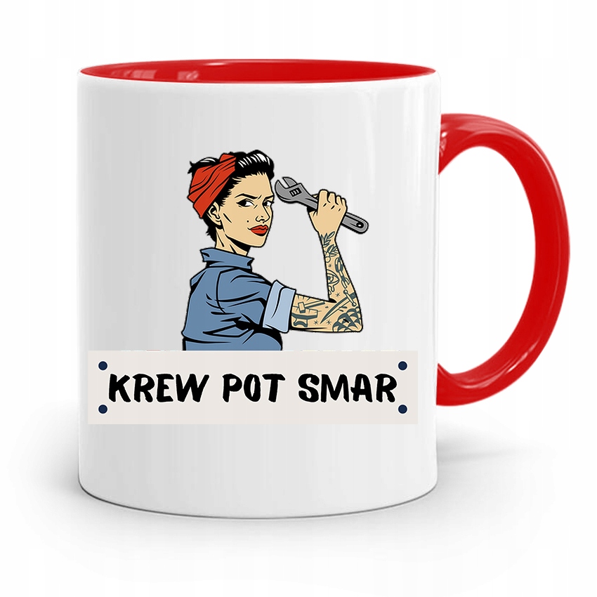 Kubek Czerwony Prezent Dla Mechanika Krew Pot Smar Z Nadrukiem Ze Zdjęciem