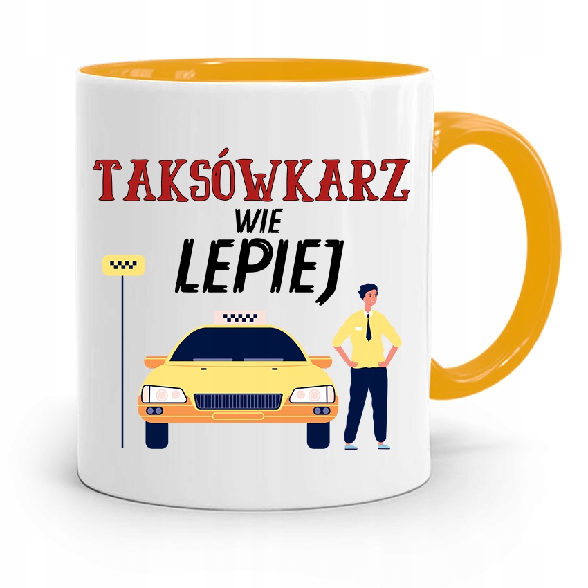 Kubek Żółty Dla Taksówkarza Wie Lepiej Prezent Z Nadrukiem Ze Zdjęciem