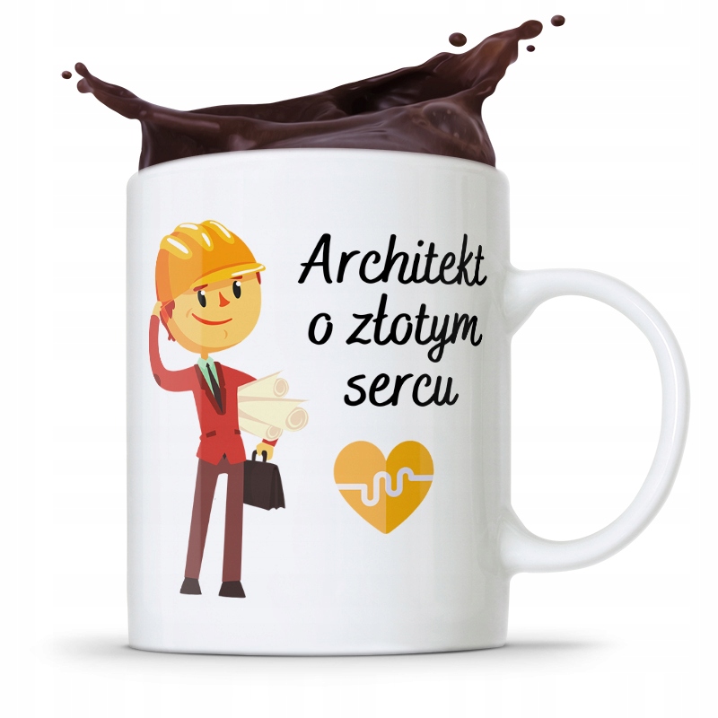 Kubek Architekta Projektanta O Złotym Sercu Z Nadrukiem Ze Zdjęciem