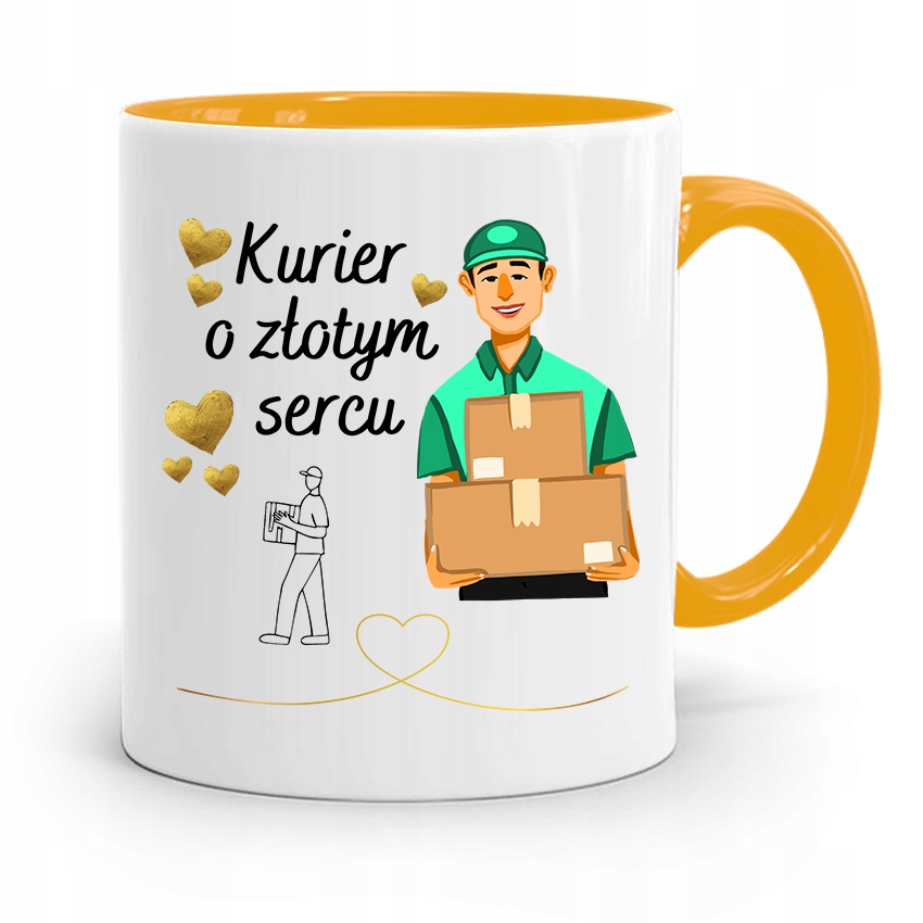 Kubek Żółty Dla Kuriera O Złotym Sercu Prezent Z Nadrukiem Ze Zdjęciem