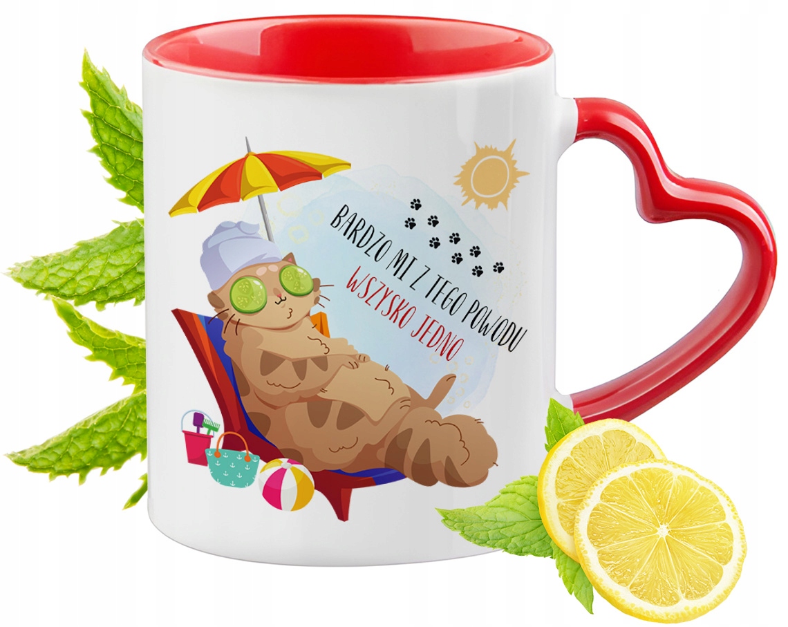 Kot Kotki Kubek Czerwony Z Uszkiem W Kształcie Serca Na Prezent