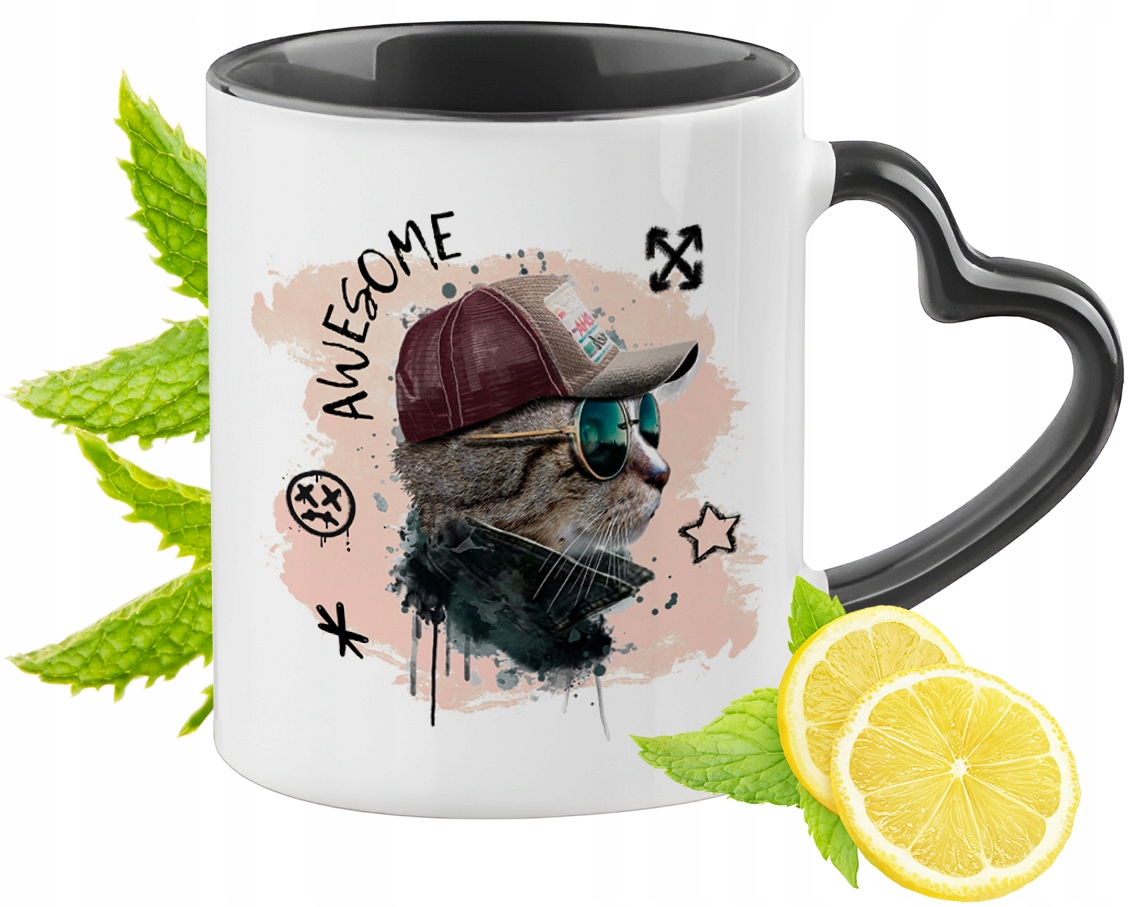 Kot Kotek Kotki Kubek Czarny Z Uszkiem W Kształcie Serca Na Prezent