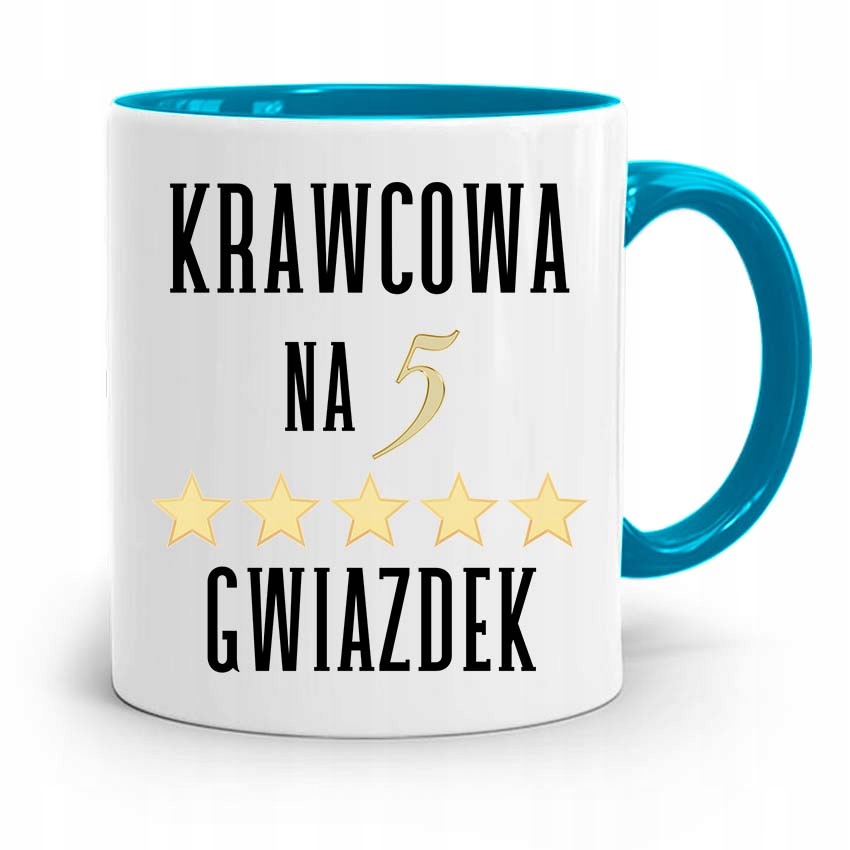 Kubek Błękitny Krawcowej Krawca Na 5 Gwiazdek Z Nadrukiem Ze Zdjęciem