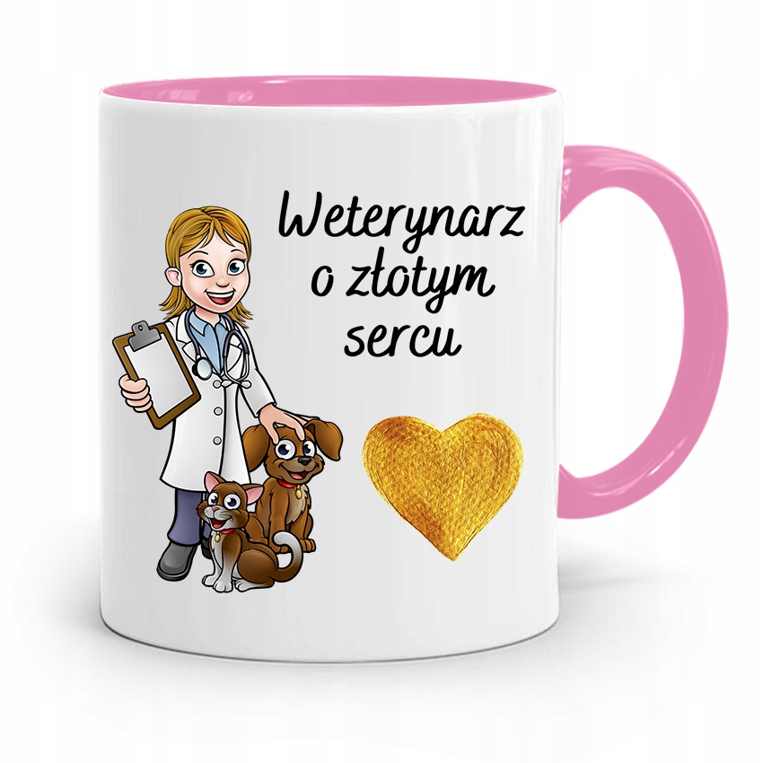 Kubek Różowy Weterynarza Weterynarz O Złotym Sercu Z Nadrukiem Ze Zdjęciem