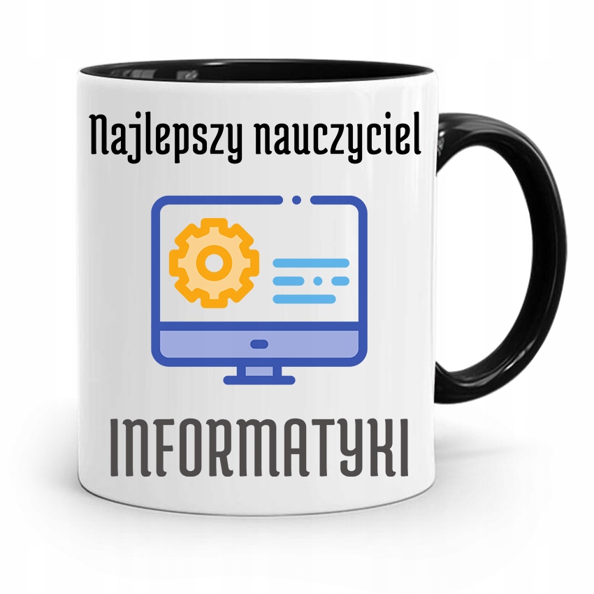 Kubek Czarny Prezent Dzień Nauczyciela Informatyki Z Nadrukiem Ze Zdjęciem
