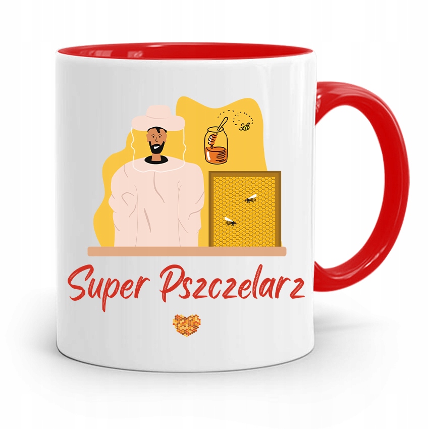 Kubek Czerwony Pszczelarza Super Pszczelarz Z Nadrukiem Ze Zdjęciem