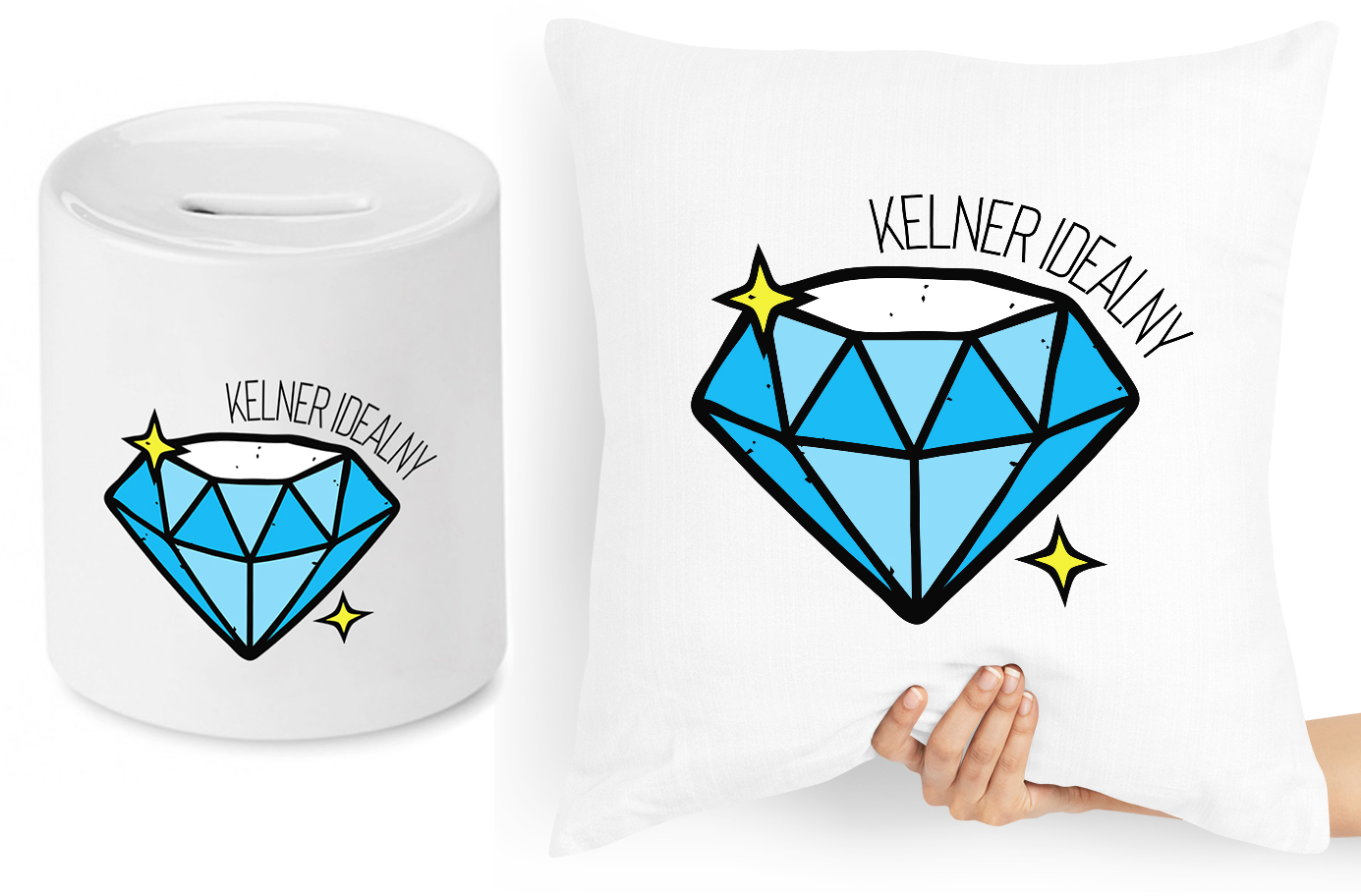 Dla Kelnera Zestaw Poduszka + Skarbonka Prezent Z Nadrukiem Ze Zdjęciem