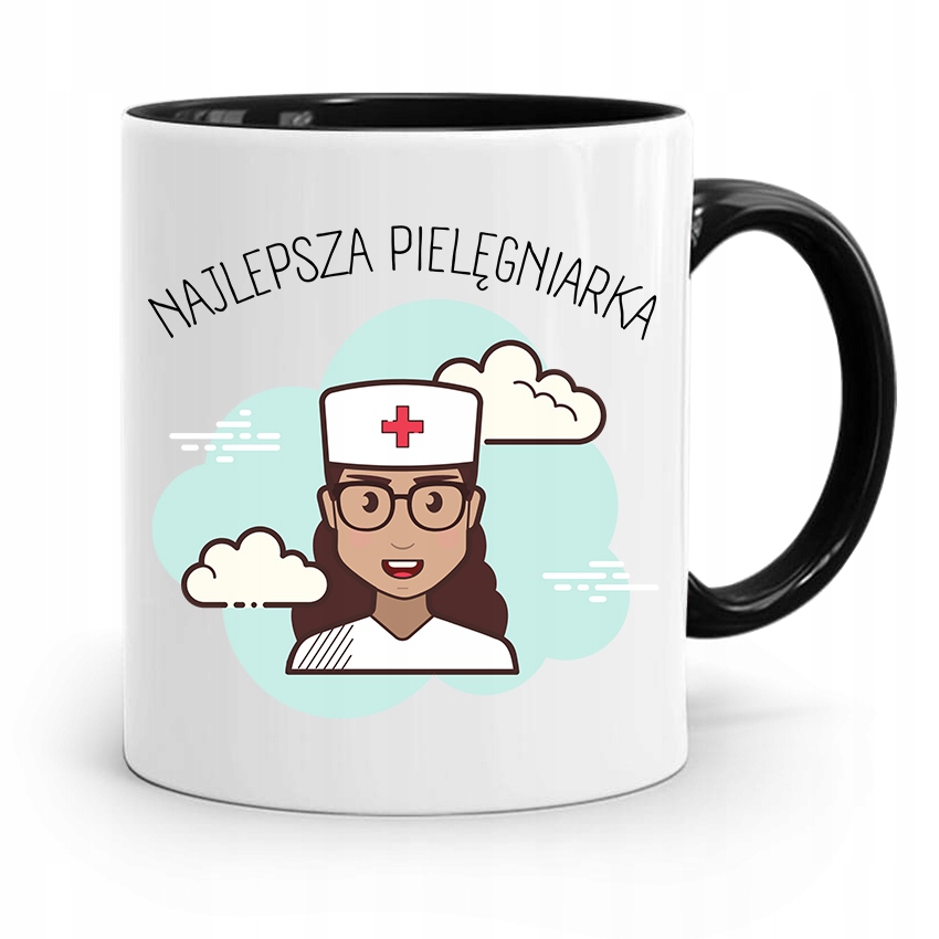 Kubek Czarny Prezent Dla Najlepszej Pielęgniarki Z Nadrukiem Ze Zdjęciem