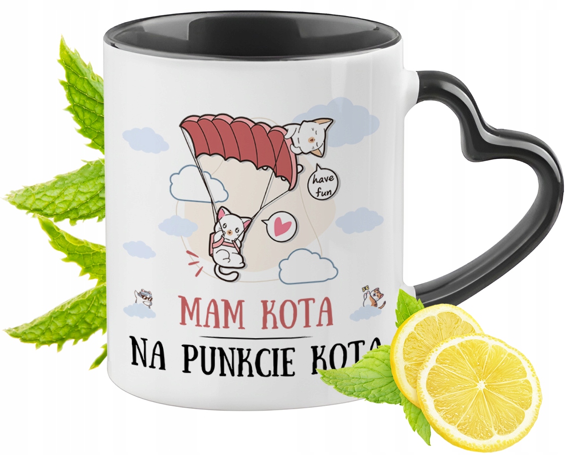 Kot Kotek Kotki Kubek Czarny Z Uszkiem W Kształcie Serca Na Prezent