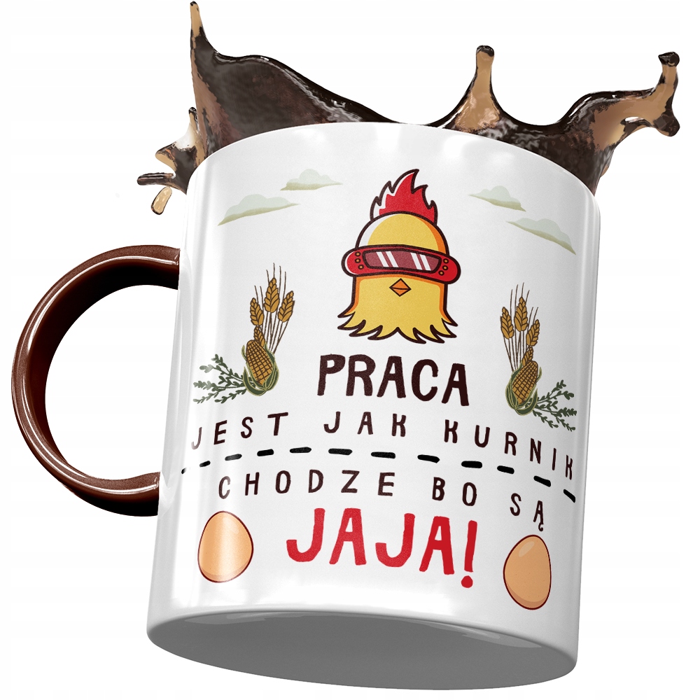 Kubek Bordowy Śmieszny Praca Jest Jak Kurnik Z Nadrukiem Ze Zdjęciem