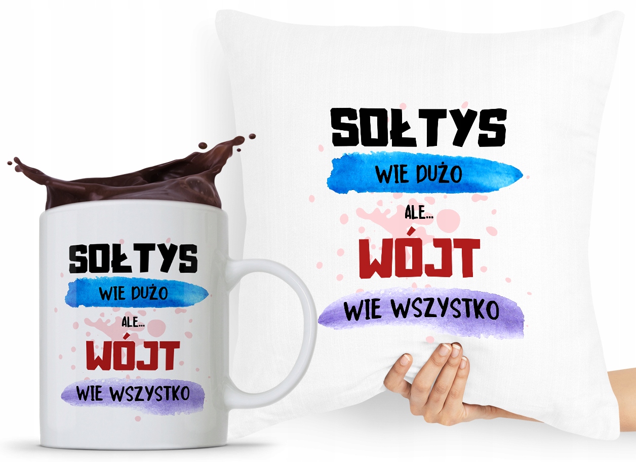 Zestaw Poduszka + Kubek Dla Wójta Prezent Z Nadrukiem Ze Zdjęciem