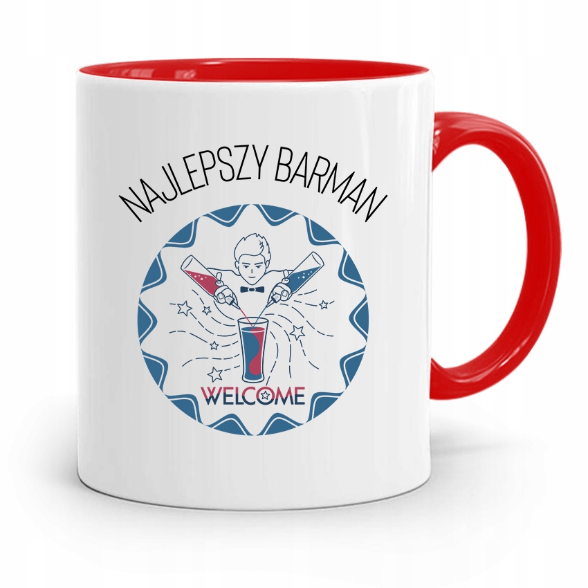 Kubek Czerwony Prezent Dla Najlepszego Barmana Z Nadrukiem Ze Zdjęciem