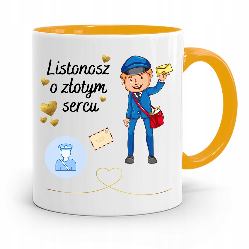 Kubek Żółty Dla Listonosza O Złotym Sercu Prezent Z Nadrukiem Ze Zdjęciem